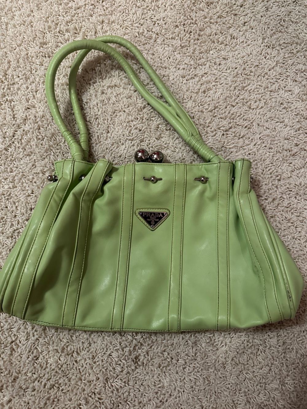 Prada Mint Green Leather Shoulder Bag with Dual Handles
